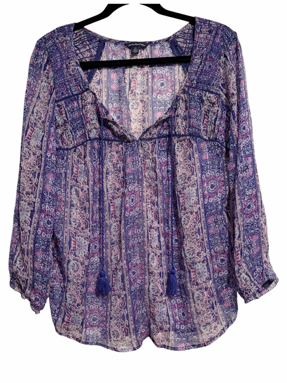 American Eagle Outfitters purple sheer paisley boho blouse Size L